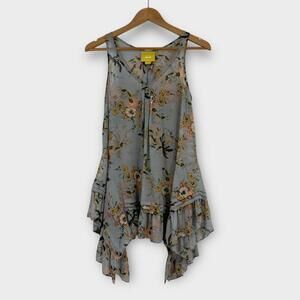 Maeve Anthropologie Women’s Size XS Blue Floral Print Magda Sheer Tunic Top